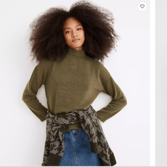 Madewell Mockneck Button-Back Top M Loden - Picture 2 of 7